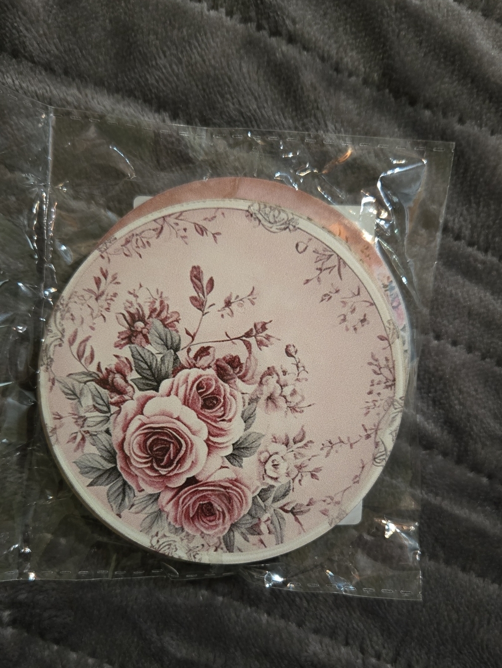 Six 4" Wood Coasters Distressed Victorian Rose Design
